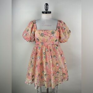 💚 3155. Baby Doll Puff Sleeve Sequins Dress